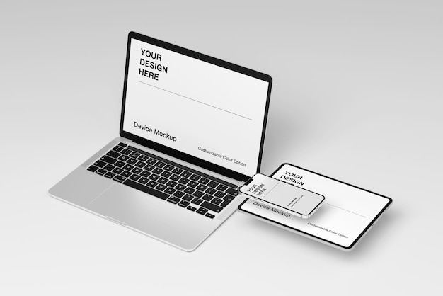 Maqueta de teléfono y tableta portátil editable Maqueta de dispositivo con fondo mínimo y escena realista
