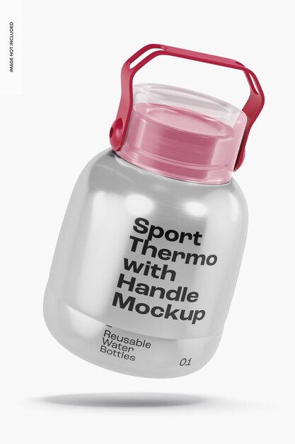 Maqueta de termo deportivo con asa, cayendo