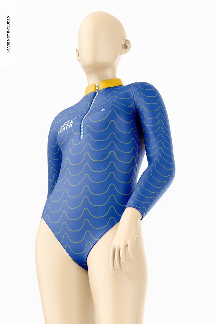 PSD maqueta de traje de baño de manga larga de mujer en maniquí