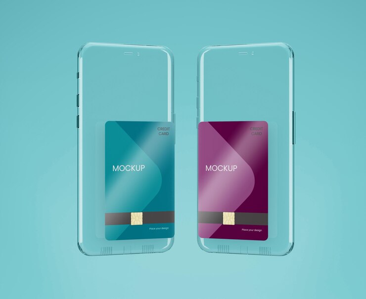 PSD maqueta transparente de teléfono y tarjeta