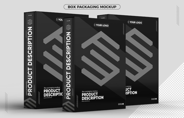 PSD maqueta de tres cajas de embalaje para composiciones.