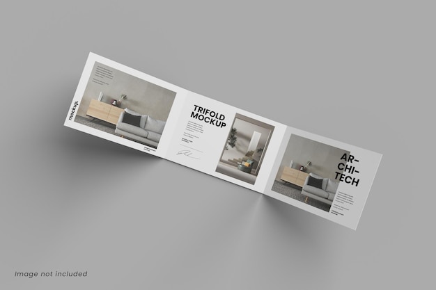 Maqueta de tres pliegues horizontal A4 abierta para mostrar su diseño al cliente