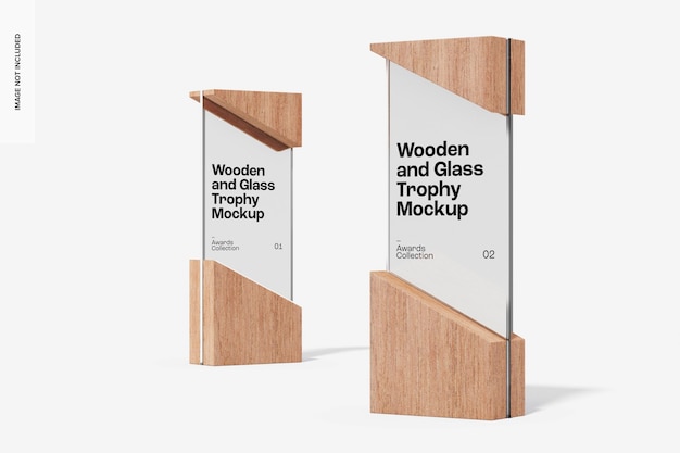 Maqueta de trofeos de madera y vidrio, vista derecha e izquierda