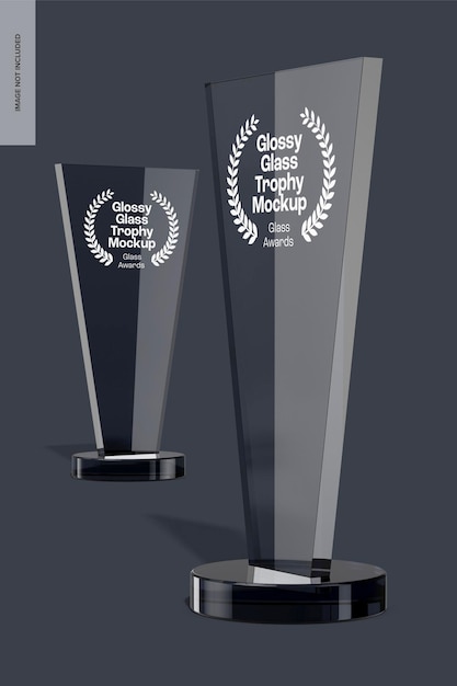 Maqueta de Trofeos de Vidrio Brillante Vista Izquierda y Derecha
