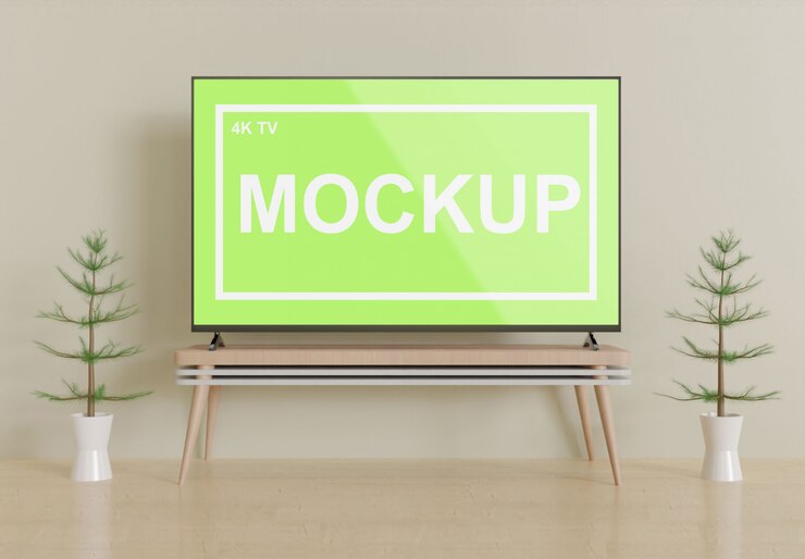 Maqueta de TV de visualización de pantalla de vista frontal sobre la mesa