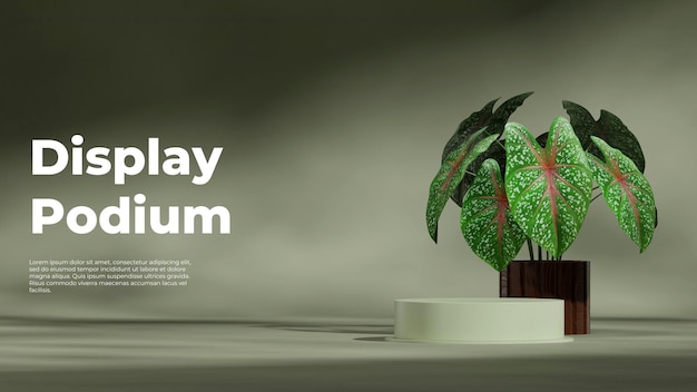 Maqueta vacía de color verde cilindro curvo podio en la olla de paisaje en el fondo imagen renderizado en 3D