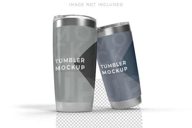 Maqueta de vaso de acero inoxidable 3D con tapa de plástico transparente recipiente aislado en blanco taza de aluminio aislada en el fondo plantilla para la presentación de marca de producto thermos taza de bebidas de vidrio