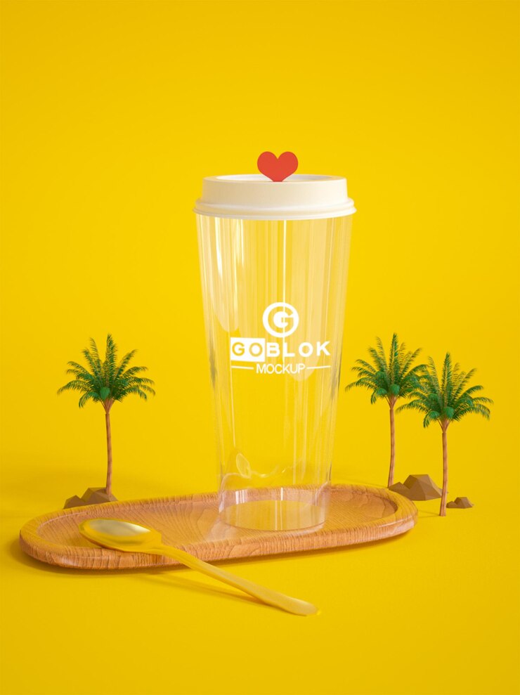 maqueta de vaso de jugo transparente