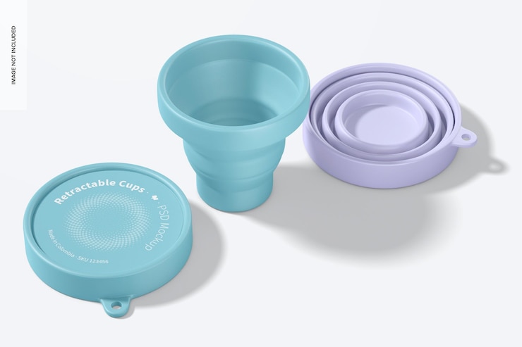 PSD maqueta de vasos retráctiles, vista en perspectiva
