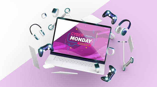 PSD maqueta de venta de laptop cyber monday