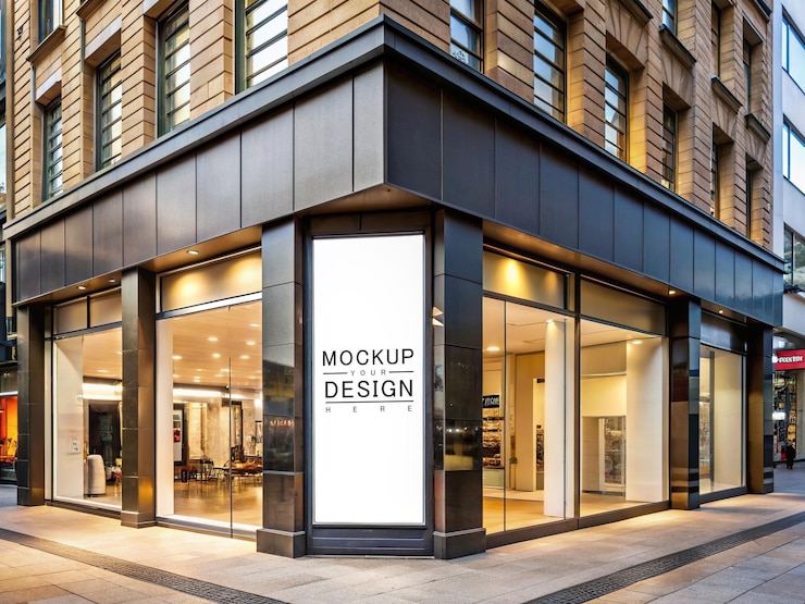 PSD maqueta de vidrio de la puerta de la tienda