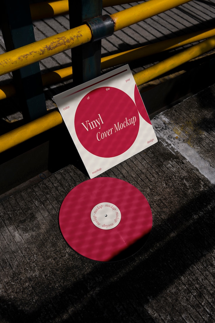 PSD maqueta de vinilo color del año 2023