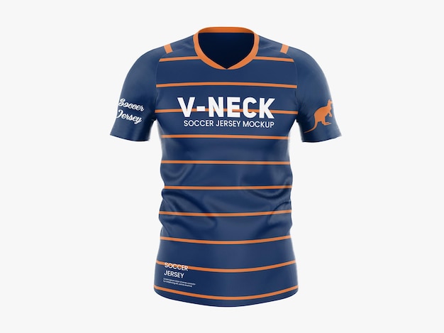 Maqueta de vista frontal de camiseta de fútbol de cuello redondo