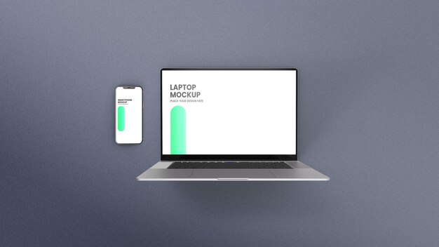 Maqueta de vista superior de computadora portátil y teléfono inteligente