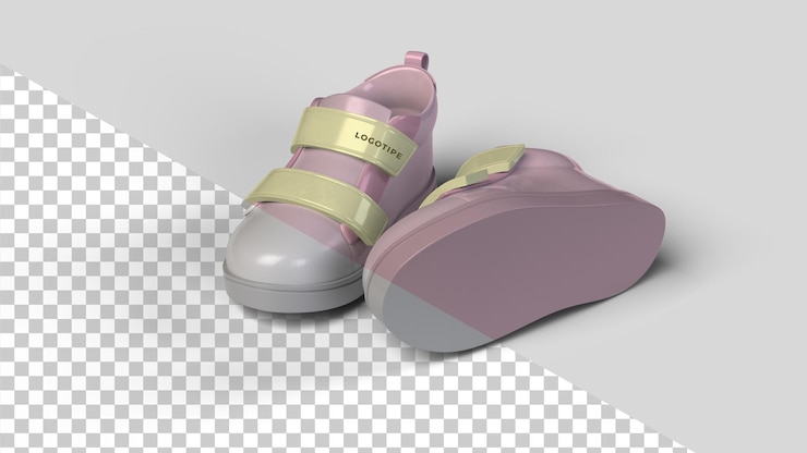 PSD maqueta de zapato de bebé rosa en el set