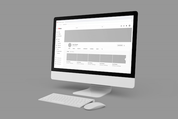 Maquetas de computadora realistas para mostrar la plantilla de publicación de youtube