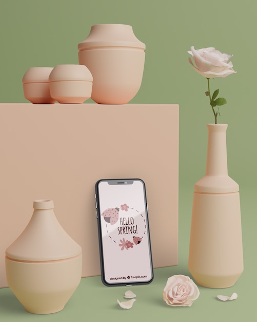 Maquetas de jarrones 3d para flores con teléfono