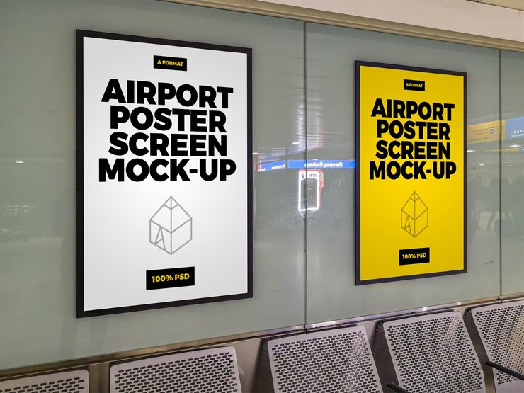 Maquetas de pantallas de carteles de aeropuertos
