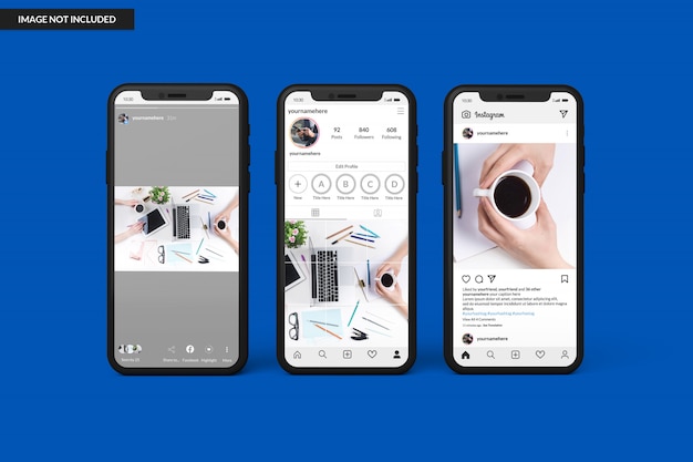 Maquetas de teléfonos inteligentes para mostrar la plantilla de publicación de instagram