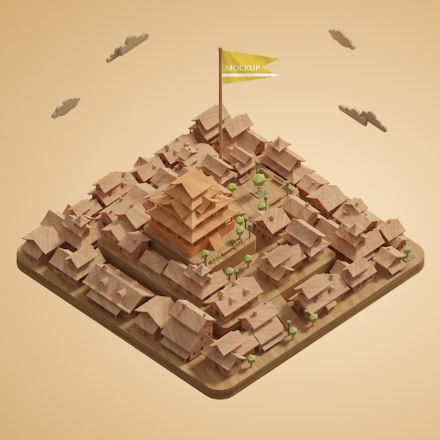 PSD maquete 3d cidades modelo em miniatura do dia mundial