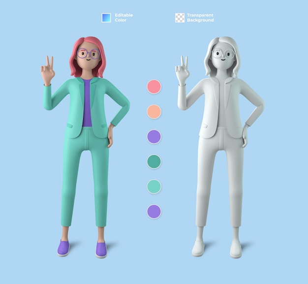 PSD maquete 3d de personagem feminina