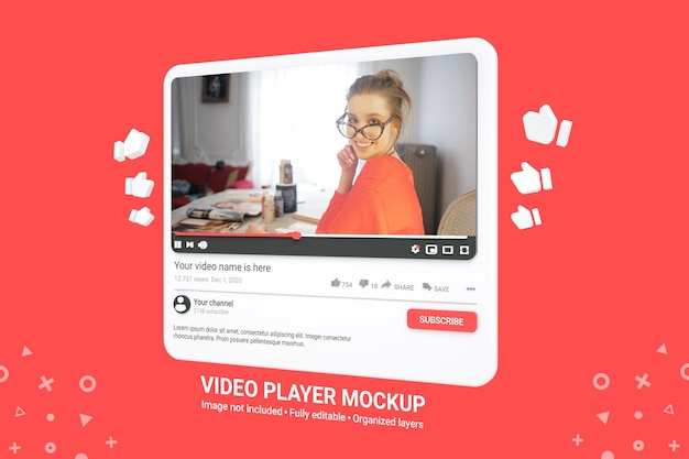 Maquete 3d do player de vídeo do Youtube