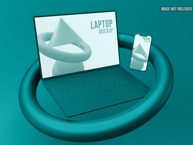 Maquete 3d flutuante para laptop e smartphone