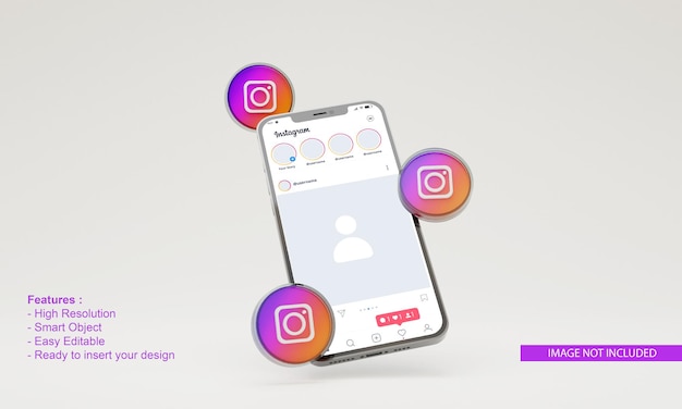 Maquete 3D render ilustração do instagram para celular