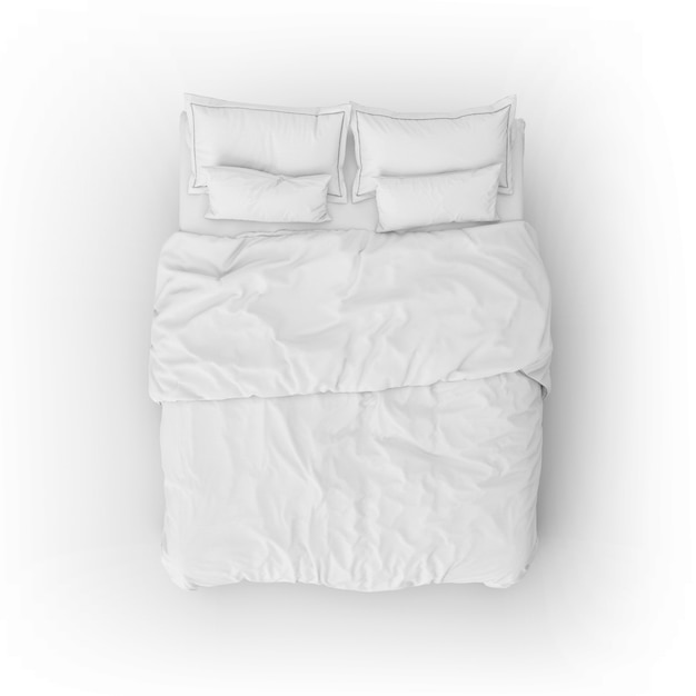 Maquete da cama com lençóis e travesseiros brancos