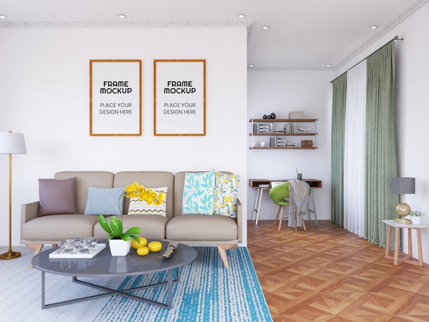 Maquete da foto da moldura da sala de estar interna