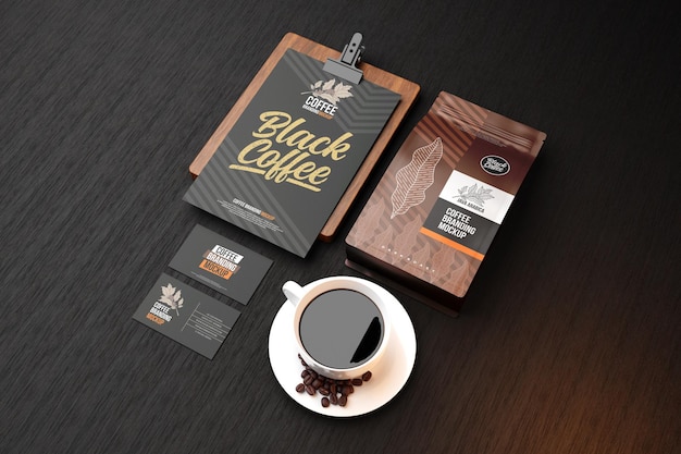 Maquete da marca de café em tema preto