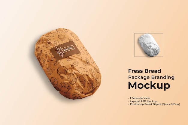 PSD maquete da marca do pacote de pão fresco