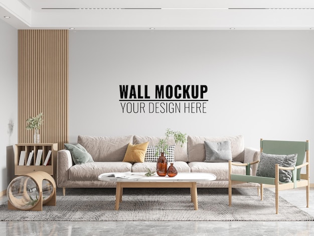 Maquete da parede da sala de estar interna, renderização em 3D, ilustração em 3D