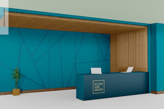 Maquete da parede da sala de recepção, perspectiva