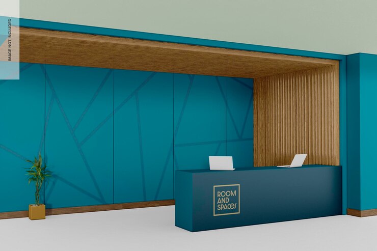 Maquete da parede da sala de recepção, perspectiva