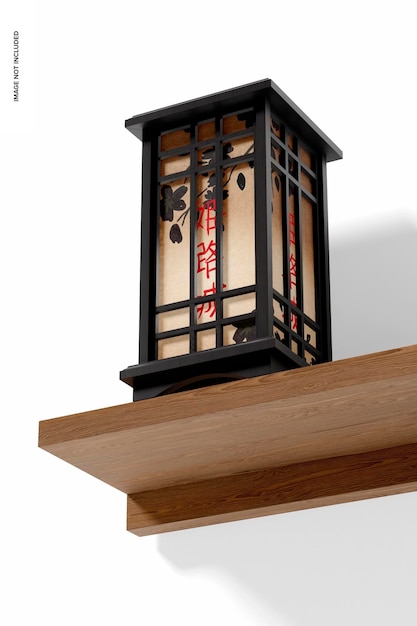 Maquete de abajur de madeira japonesa, na prateleira