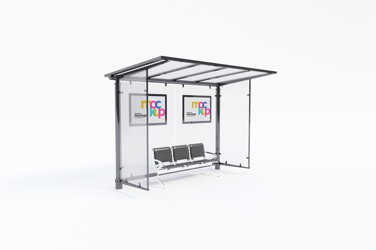 PSD maquete de abrigo de ônibus de parada de ônibus com fundo branco