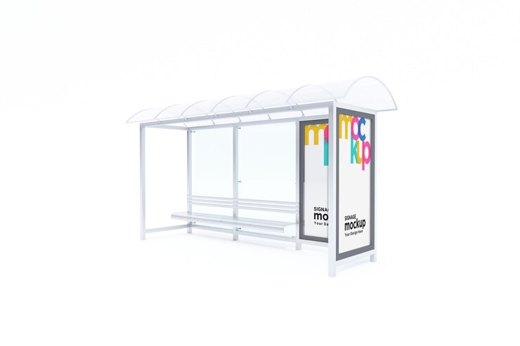 PSD maquete de abrigo de ônibus de parada de ônibus com fundo branco