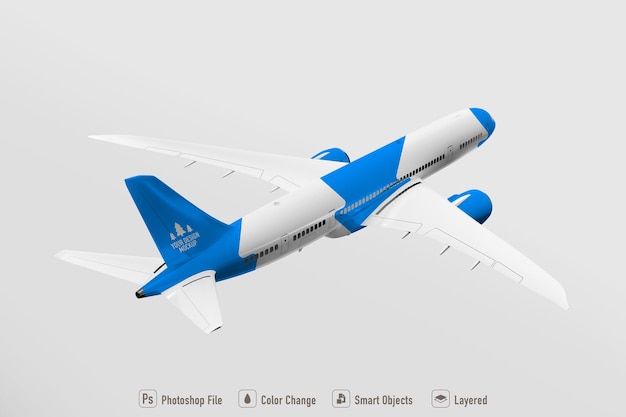 Maquete de avião comercial em fundo branco