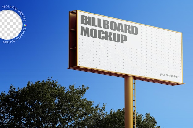 Maquete de banner de lona de outdoor de propaganda comercial ao ar livre da cidade no céu azul com árvores isoladas