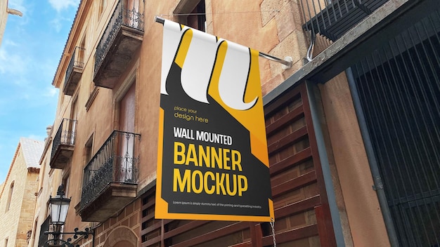 Maquete de banner montado na parede