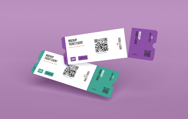 PSD maquete de bilhete de papel com código qr