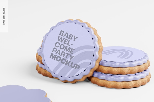 Maquete de biscoitos para festa de chá de bebê, perspectiva