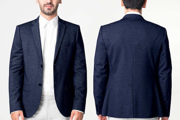 Maquete de blazer masculino psd business wear, corpo inteiro e conjunto retrovisor