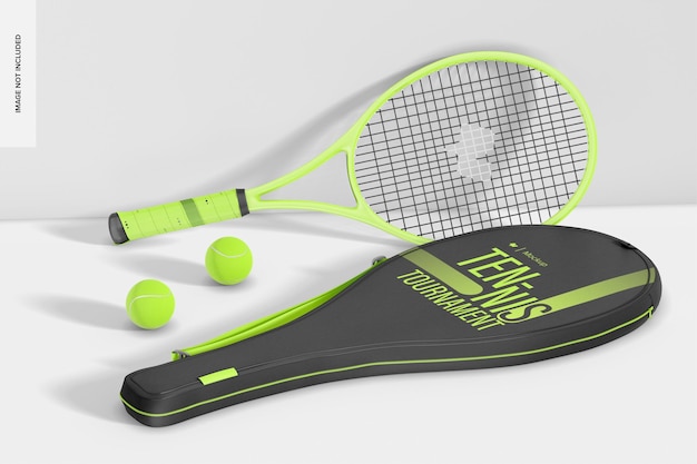 PSD maquete de bolsa de raquete de tênis inclinada