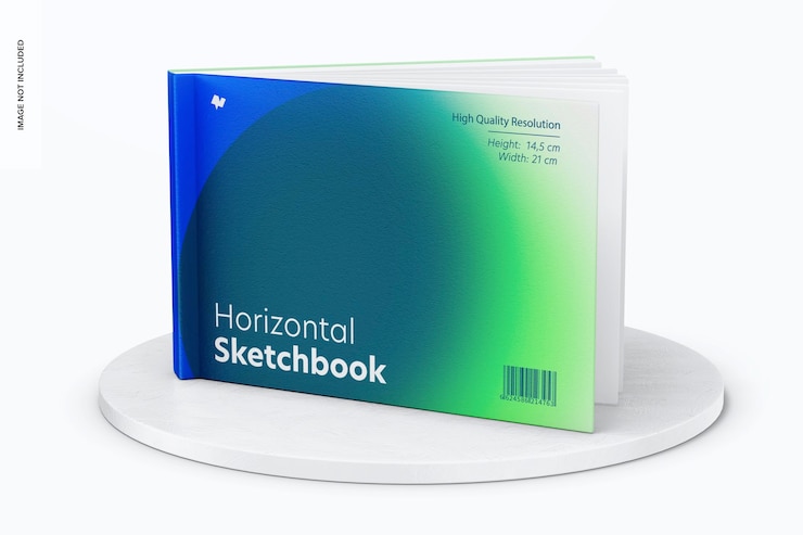 Maquete de caderno de desenho horizontal, vista frontal