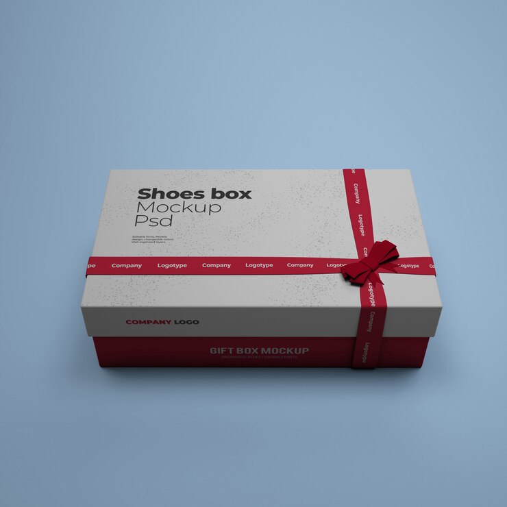 Maquete de caixa de sapatos com cor de fundo editável PSD
