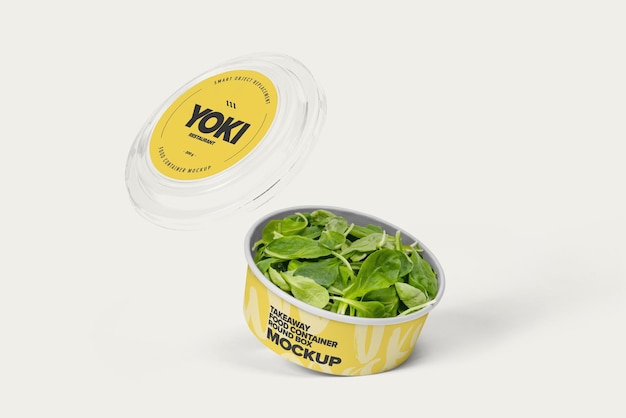Maquete de caixa redonda de recipiente de comida para viagem com vegetais