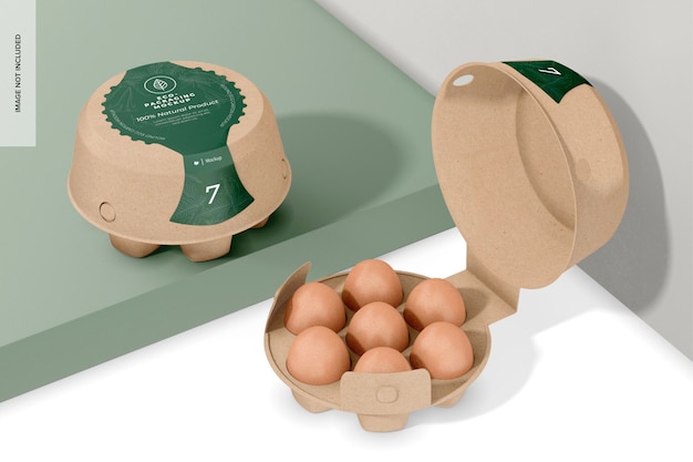Maquete de caixas de ovos redondas abertas e fechadas