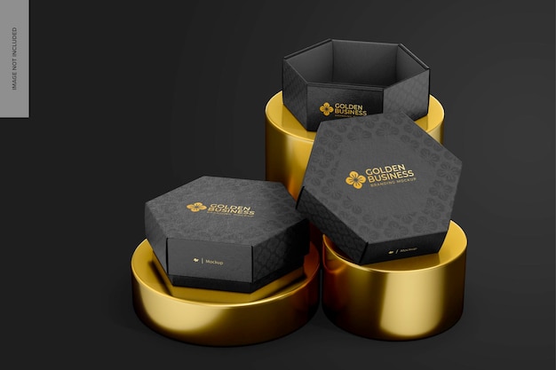 Maquete de caixas hexagonais no pódio